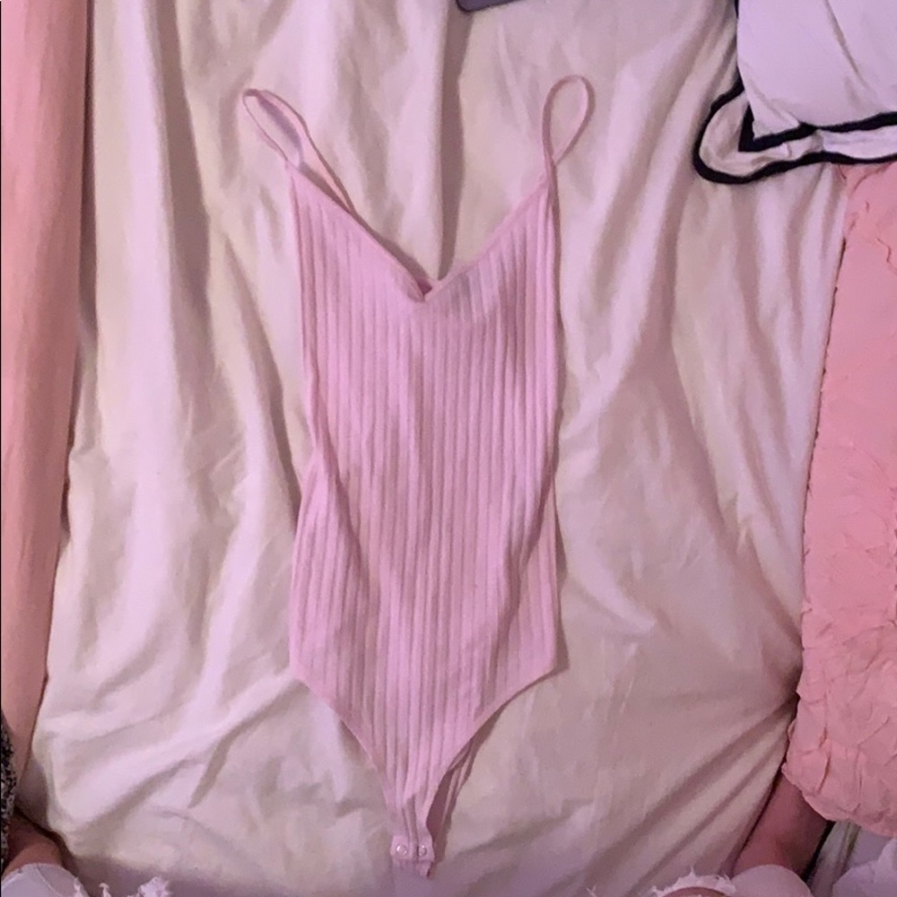 Blush pink spaghetti-strap bodysuit
